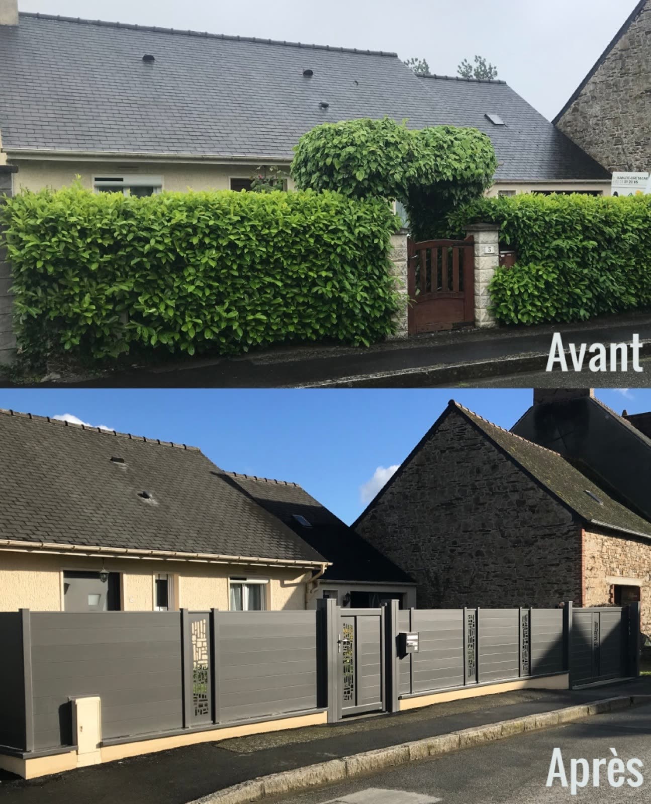Clôture aluminium ajourée, avant et après